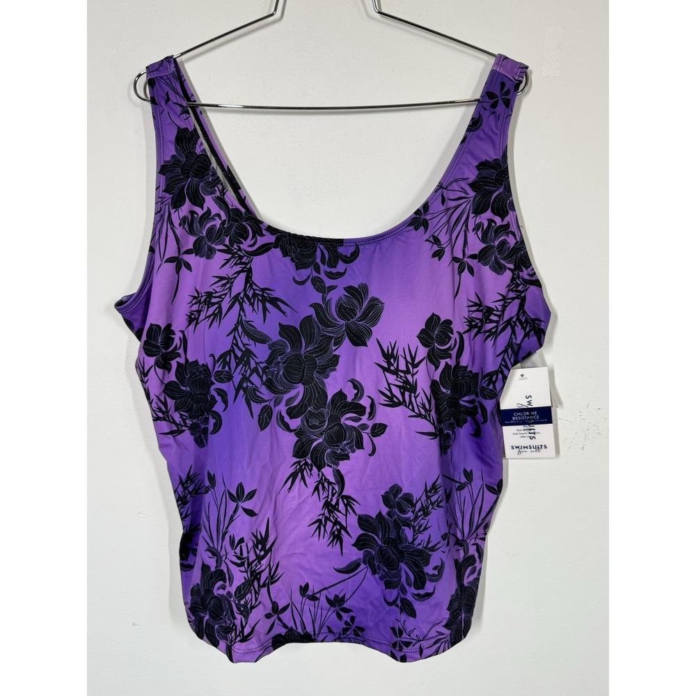 Swimsuits For‎ All Soft Cup Tankini Bathing Suit Top Purple Floral Size 20 Beach